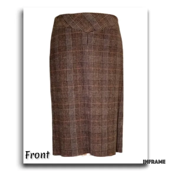 BCBGMaxAzria Wool Plaid Pencil Skirt with Pleated Back