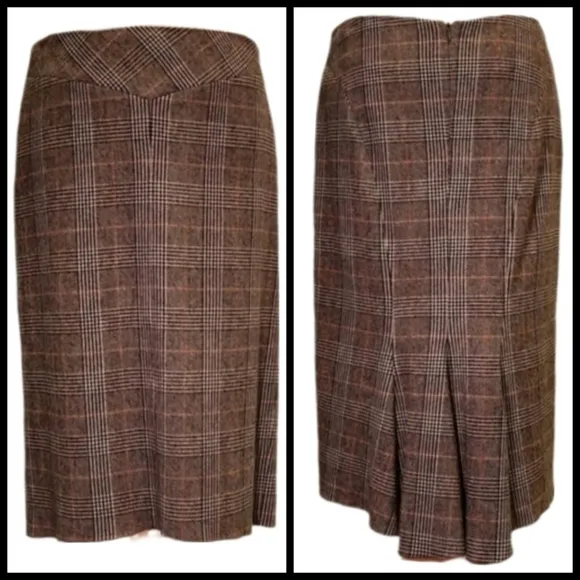 BCBGMaxAzria Wool Plaid Pencil Skirt with Pleated Back