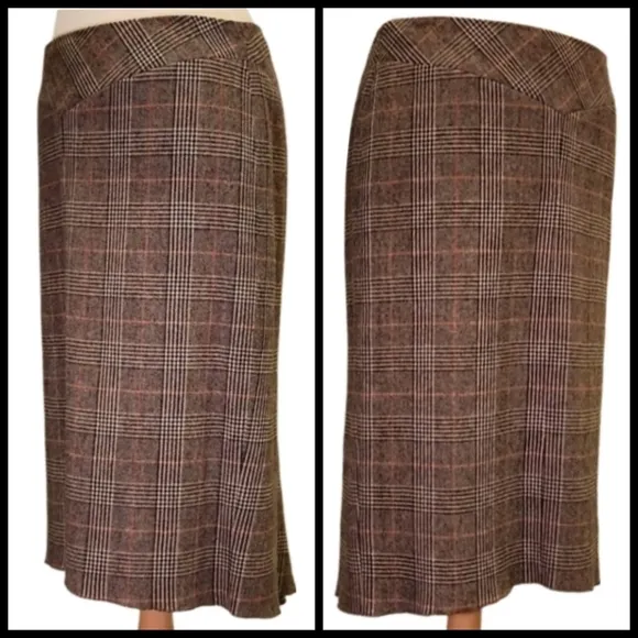 BCBGMaxAzria Wool Plaid Pencil Skirt with Pleated Back