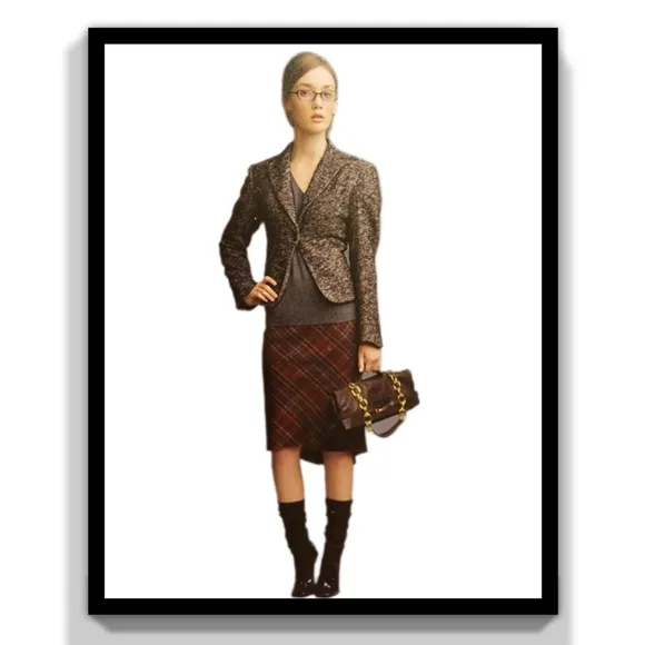 BCBGMaxAzria Wool Plaid Pencil Skirt with Pleated Back