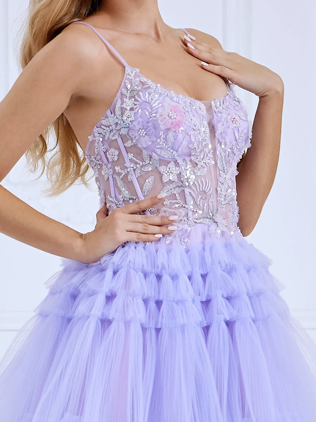 Beads Lace Prom Dresses A-Line Princess Pleated Skirt Floor-Length Photo Shoot Dress #89984L