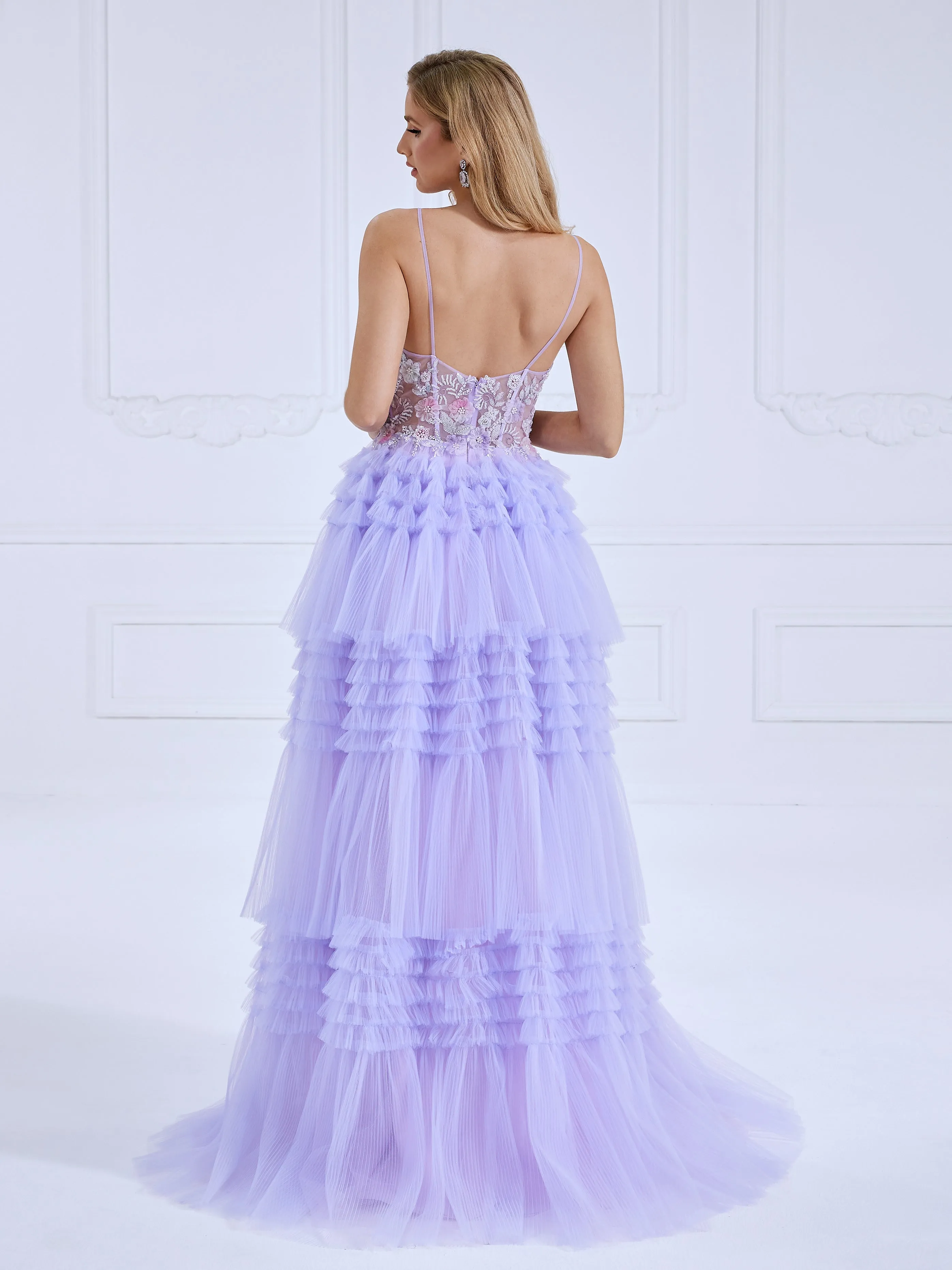 Beads Lace Prom Dresses A-Line Princess Pleated Skirt Floor-Length Photo Shoot Dress #89984L