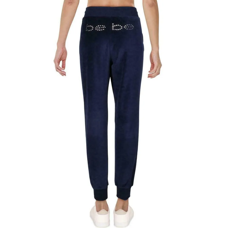 Bebe Sport Velour Womens Yoga Fitness Jogger Pants navy