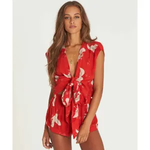 Billabong Women's Flyin High Print Tie- Up Top | Chili Pepper