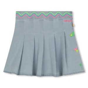 Billie Blush - Pleated Denim Skirt With Rickpack Embroidery