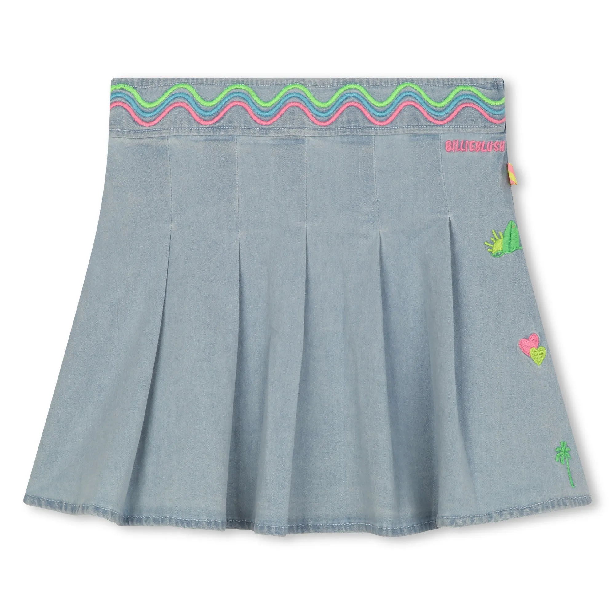 Billie Blush - Pleated Denim Skirt With Rickpack Embroidery