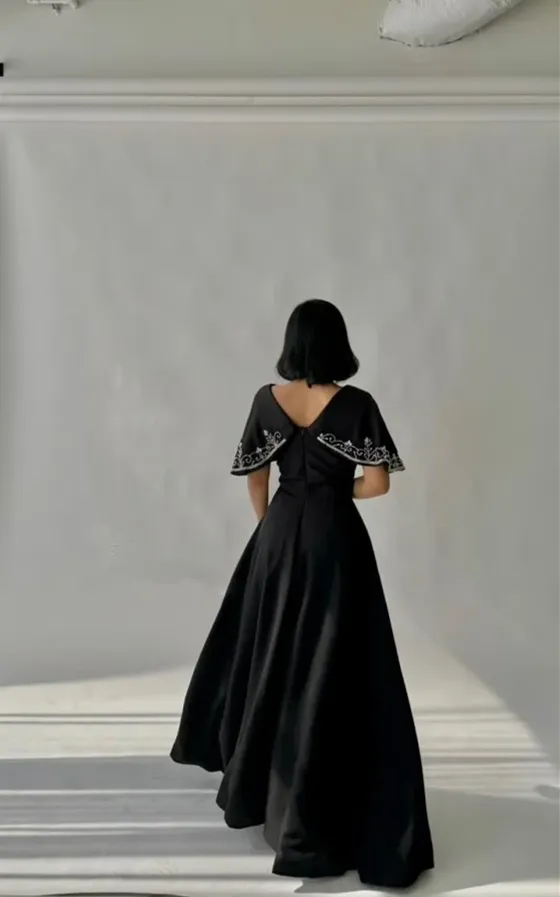 Black A line Long Prom Dress,Black Evening Dress      fg7022