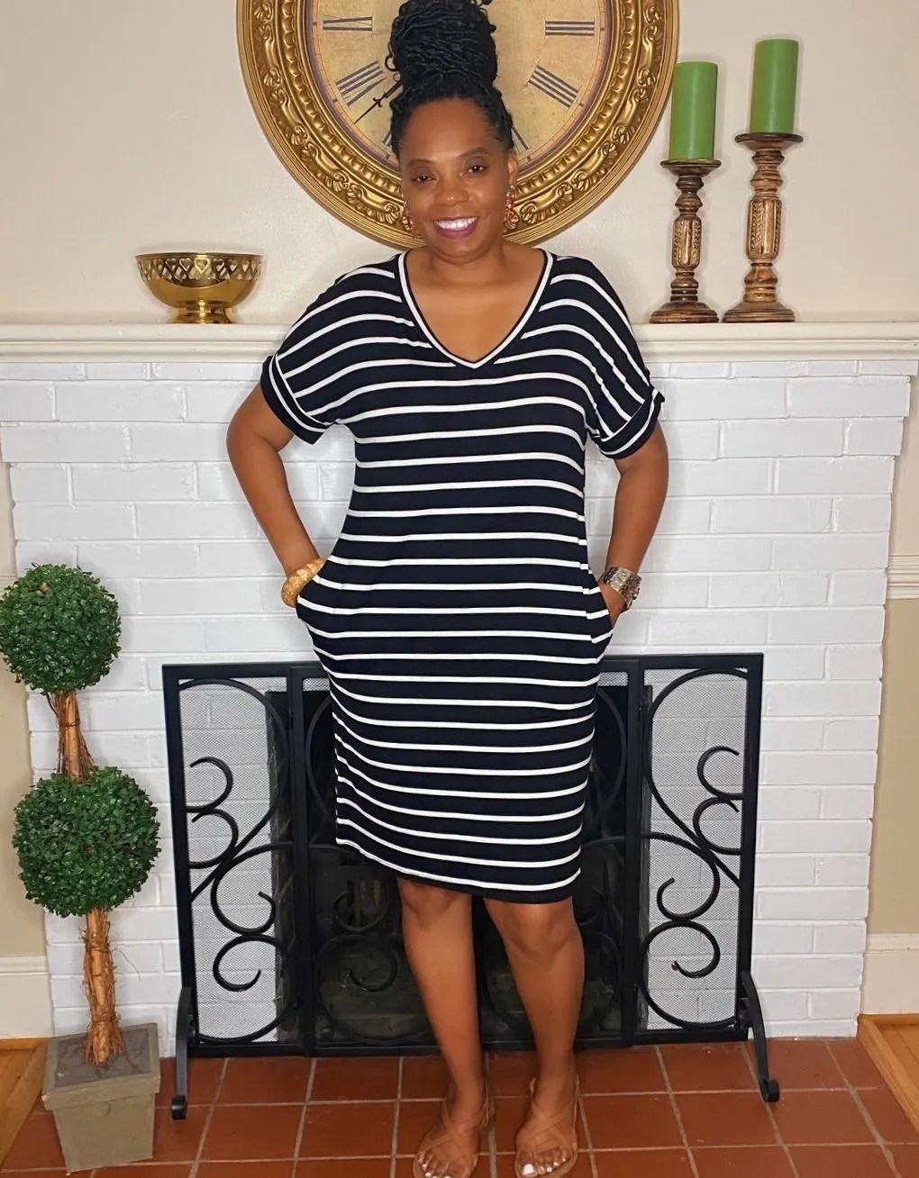 Black & White Stripe T-Shirt Dress Curvy