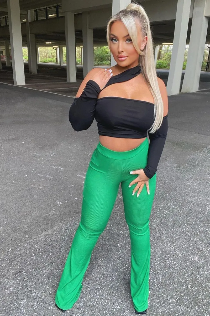 Black Asymmetric Strap Jersey Crop Top - Sylvia