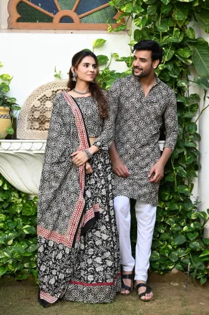 Black Color Twinning Couple Set In Flora