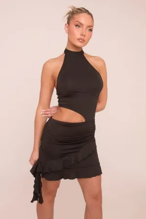 Black Cut Out Frill Detail Sleeveless Mini Dress - Kaylee