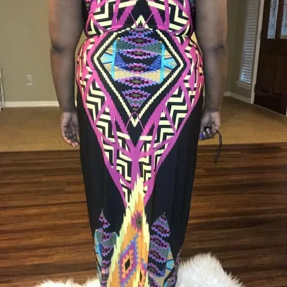 BLACK PLUS SIZE TRIBAL MAXI DRESS