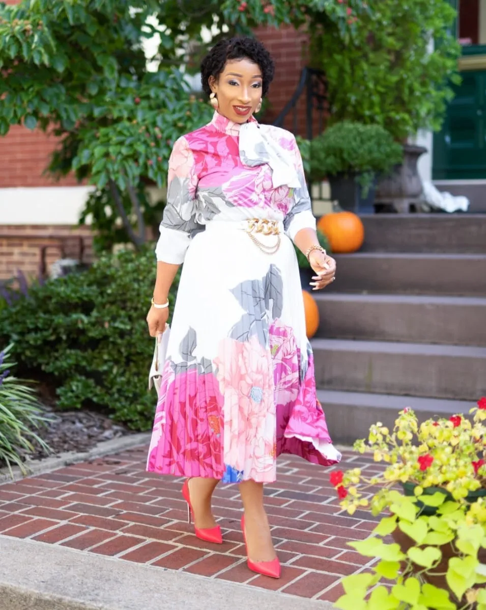 Blossom Beauty- 2pcs Blouse and LONG Pleated Skirt (NEW)