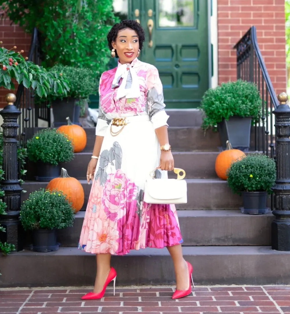 Blossom Beauty- 2pcs Blouse and LONG Pleated Skirt (NEW)