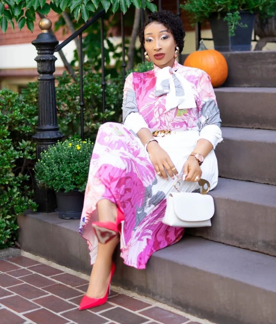 Blossom Beauty- 2pcs Blouse and LONG Pleated Skirt (NEW)