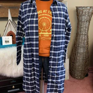 Blue and White Plaid Long Shacket