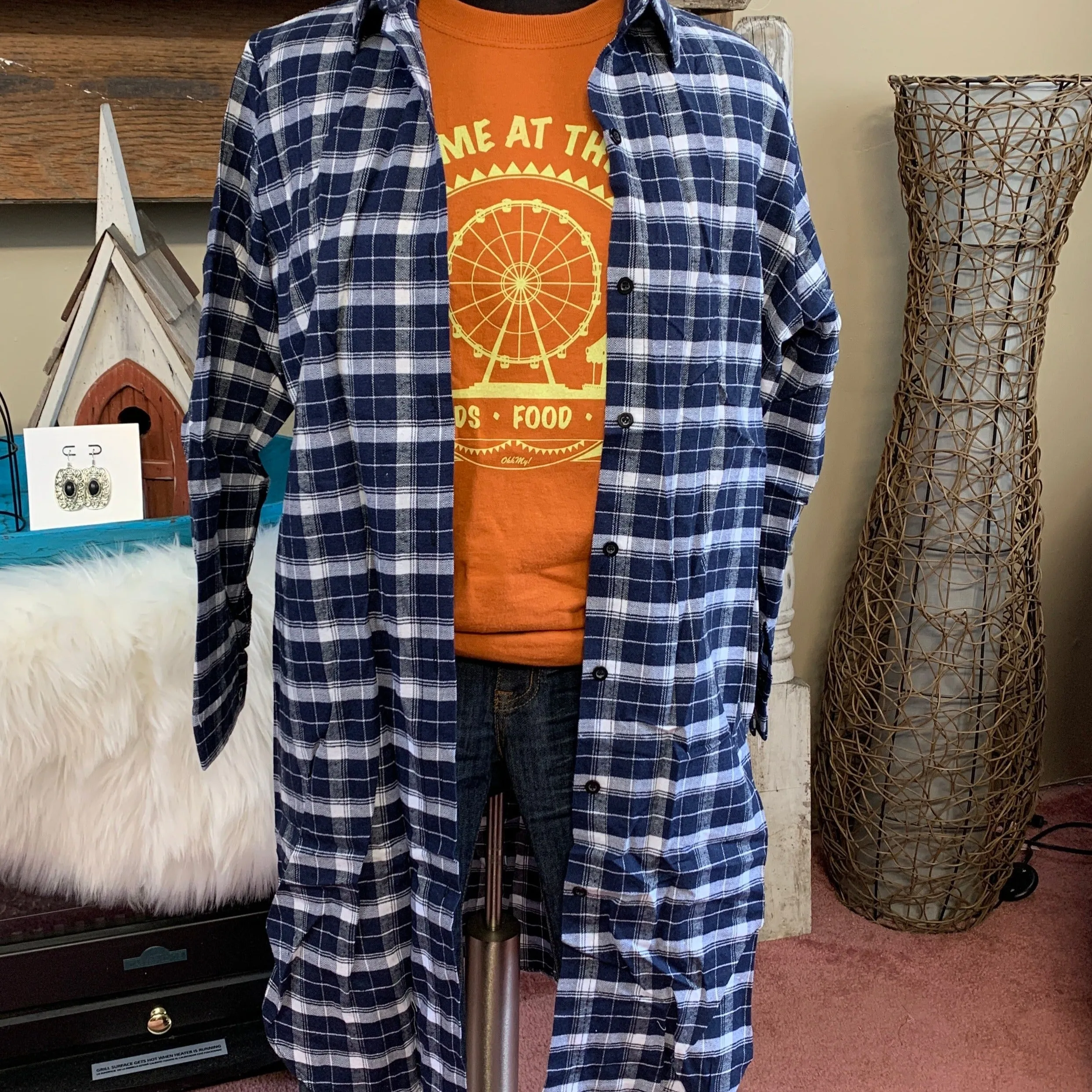 Blue and White Plaid Long Shacket