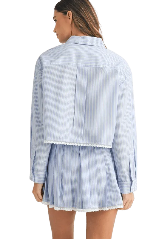 Blue stripe pleated skirt set