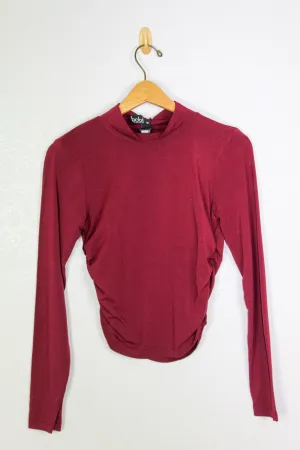 Bobi Mock Neck L/S Shirred Crop Top