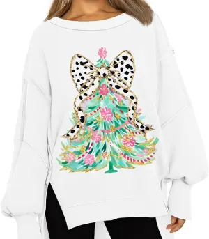 Boutique Balloon Sleeve Christmas Tree Sweater - Direct To Film Printed