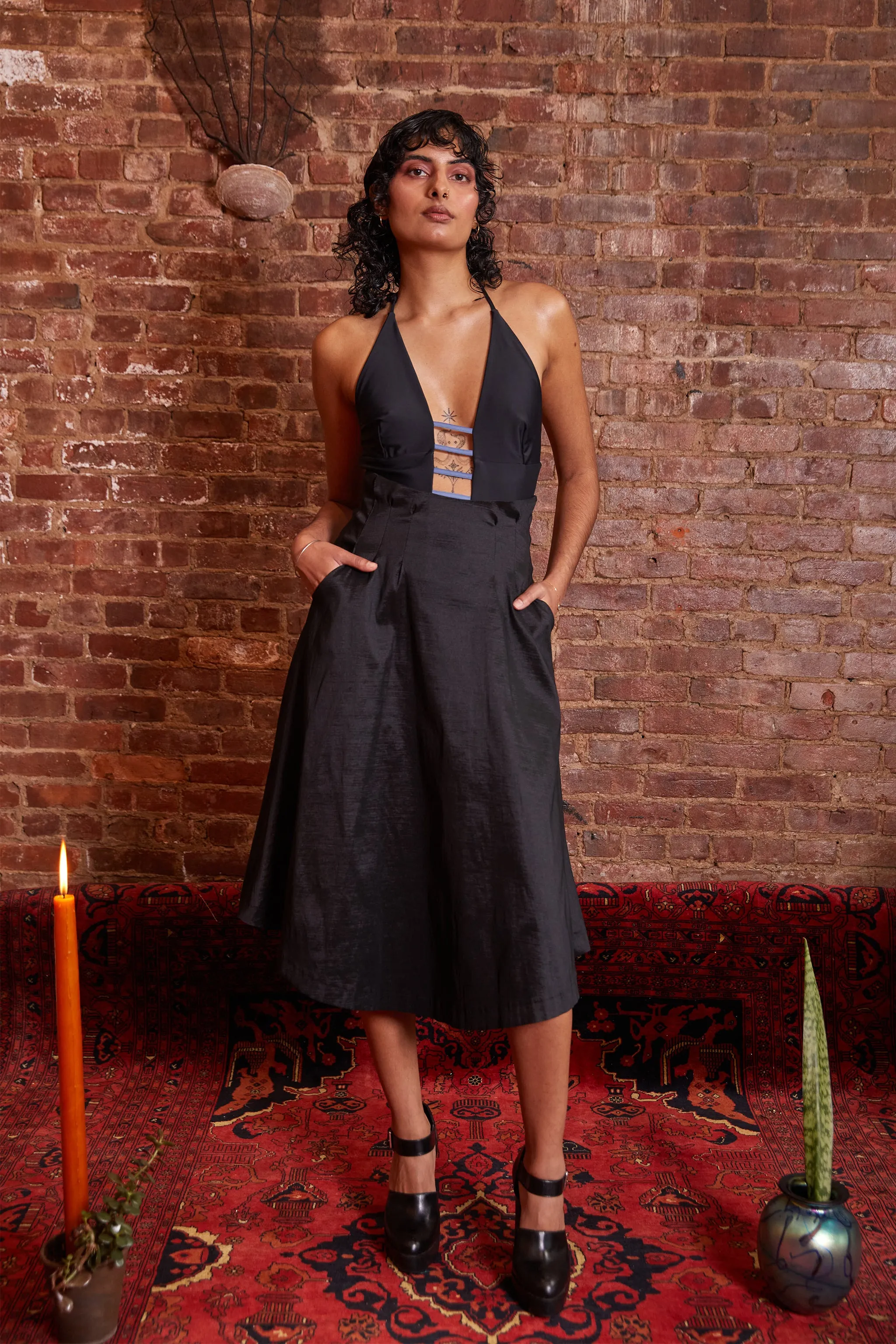 Box Pleated Taffeta Skirt - Black