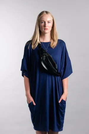 Boxy short sleeve knit short dress