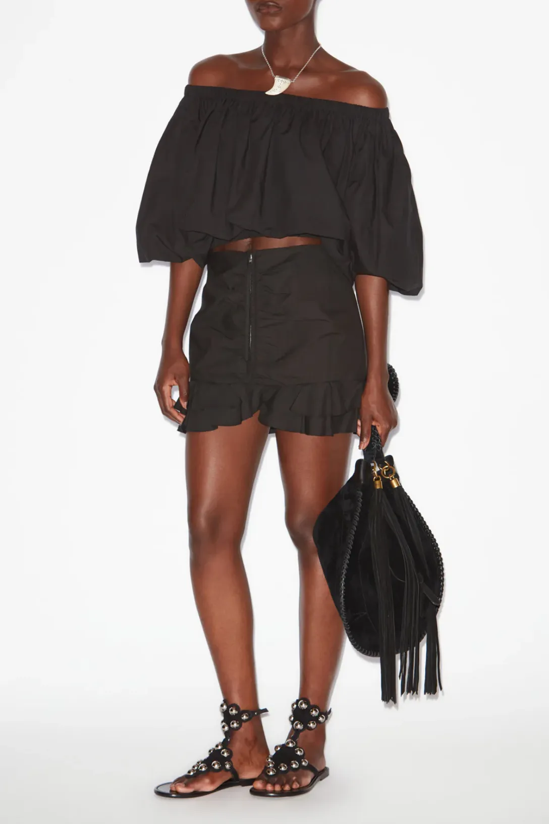 Breenea Crispy Cotton Skirt | Black