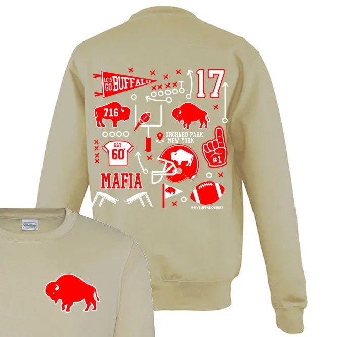 Buffalo Football Art Collage Adult Unisex CREWNECK
