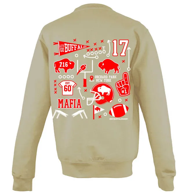 Buffalo Football Art Collage Adult Unisex CREWNECK