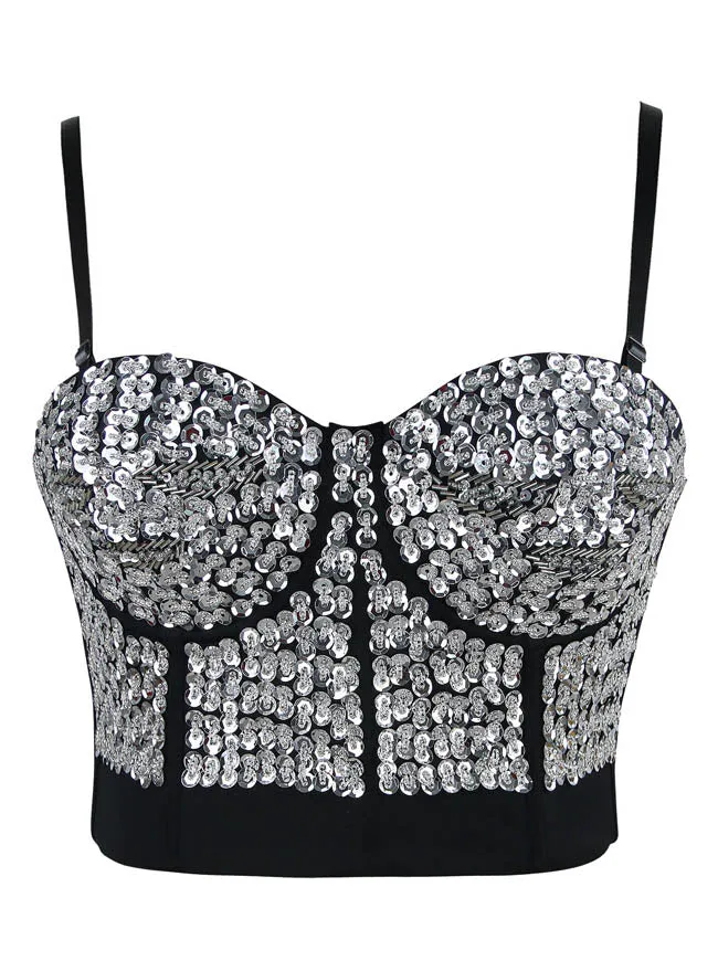 Burlesque Fashion Beaded Sequins Push Up Crop Top Bustier Bra