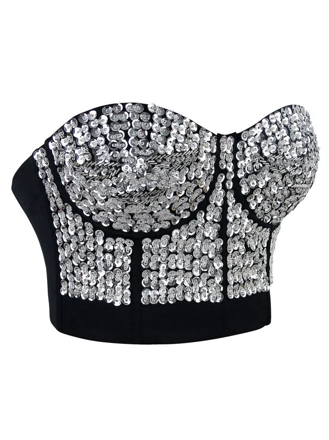 Burlesque Fashion Beaded Sequins Push Up Crop Top Bustier Bra