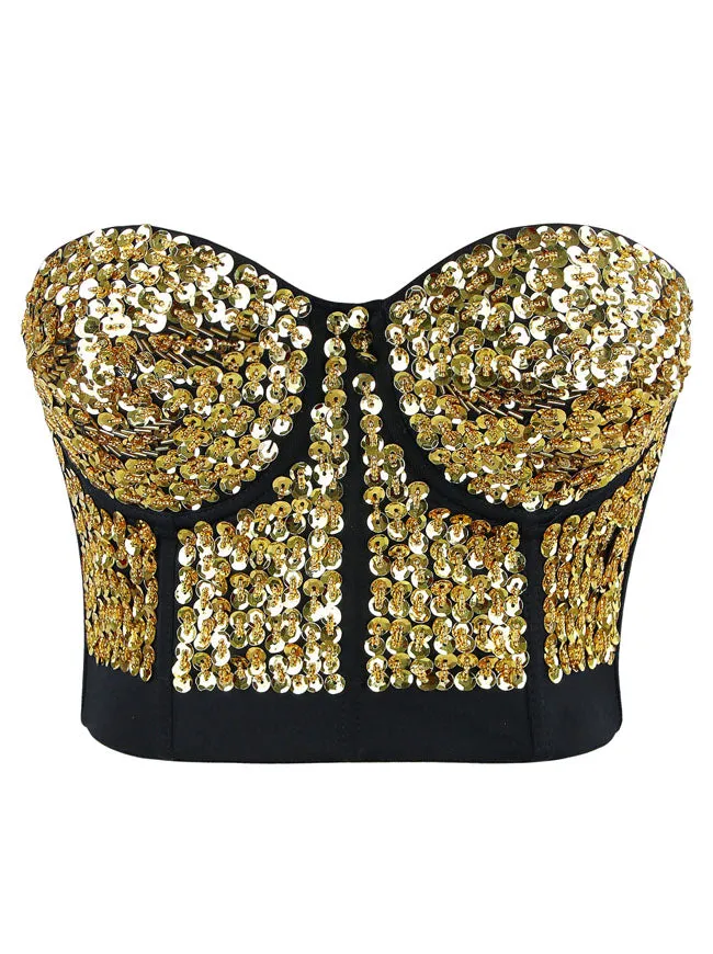 Burlesque Fashion Beaded Sequins Push Up Crop Top Bustier Bra