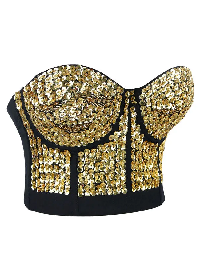 Burlesque Fashion Beaded Sequins Push Up Crop Top Bustier Bra