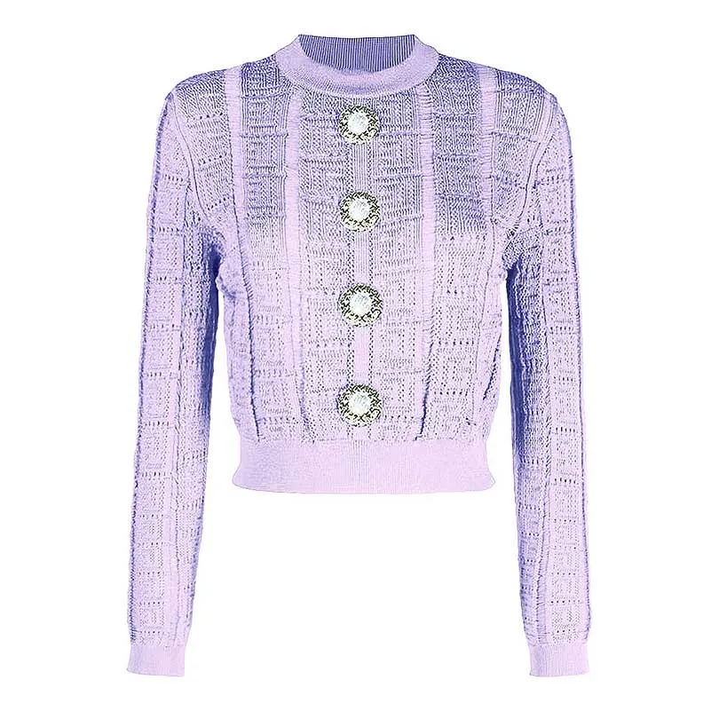 Button Detail Long Sleeves Knitted Crop Top