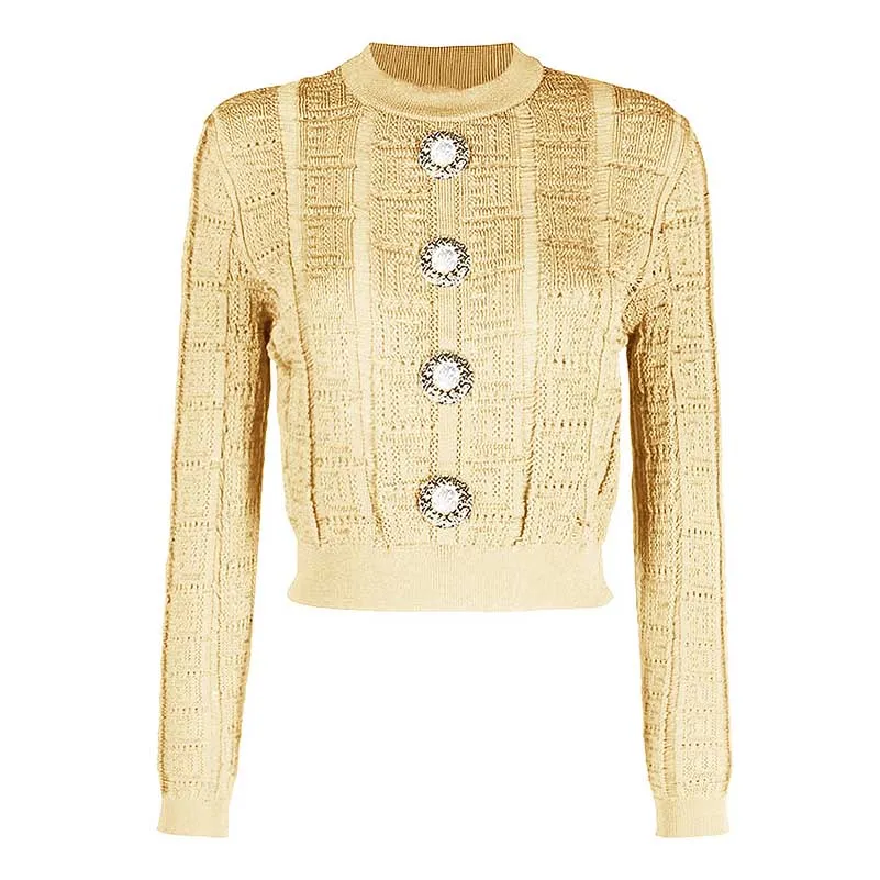 Button Detail Long Sleeves Knitted Crop Top