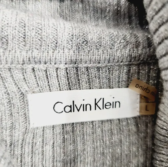 Calvin Klein Grey Cowl Neck Flare Shimmering Sweater Dress