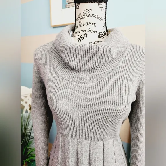 Calvin Klein Grey Cowl Neck Flare Shimmering Sweater Dress