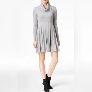 Calvin Klein Grey Cowl Neck Flare Shimmering Sweater Dress