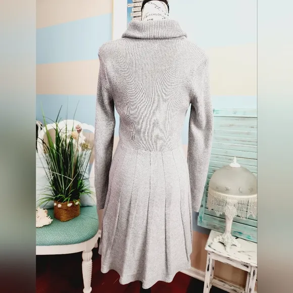 Calvin Klein Grey Cowl Neck Flare Shimmering Sweater Dress
