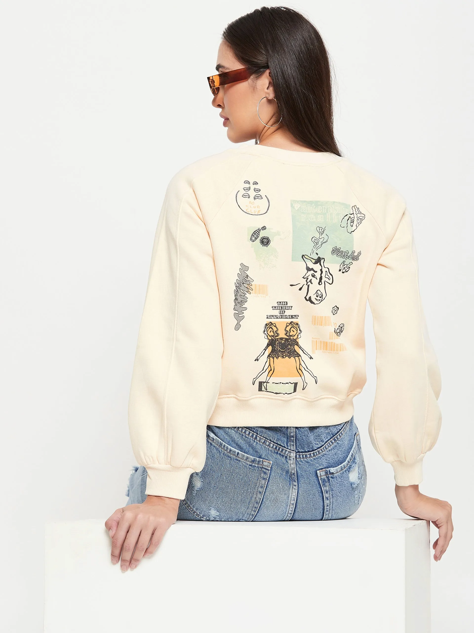 Camla Barcelona Graphic Print Cream Sweatshirt