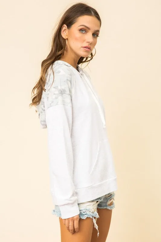 Camo Printed Contrast Hoodie