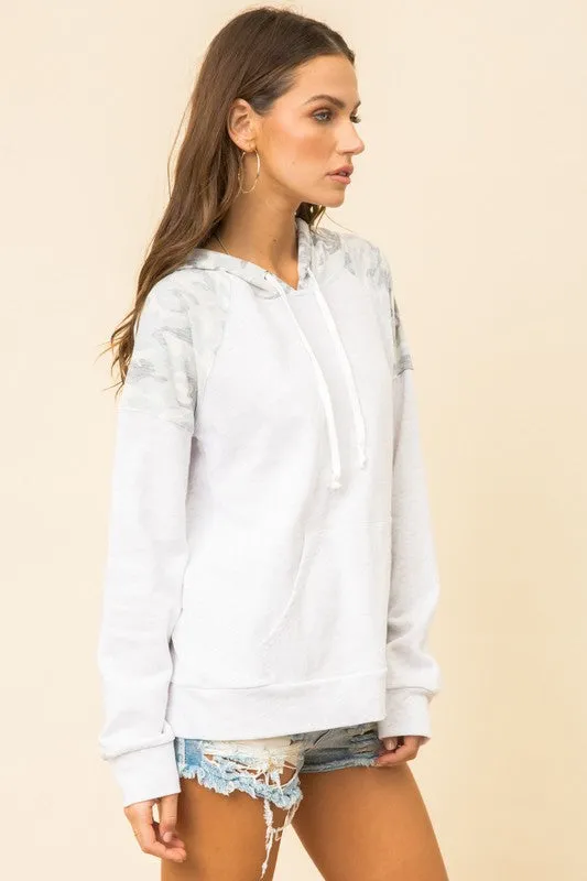 Camo Printed Contrast Hoodie