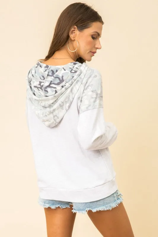 Camo Printed Contrast Hoodie