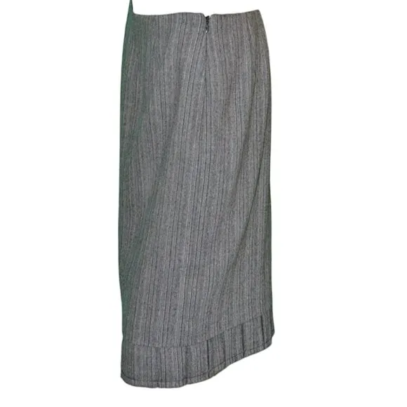 Carlisle Ecru White Black Gray Tweed Twill Wool Pleated Hem Midi Skirt M 6