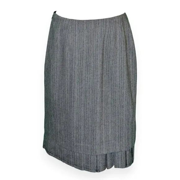 Carlisle Ecru White Black Gray Tweed Twill Wool Pleated Hem Midi Skirt M 6