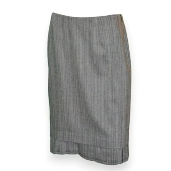 Carlisle Ecru White Black Gray Tweed Twill Wool Pleated Hem Midi Skirt M 6