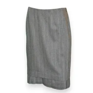 Carlisle Ecru White Black Gray Tweed Twill Wool Pleated Hem Midi Skirt M 6