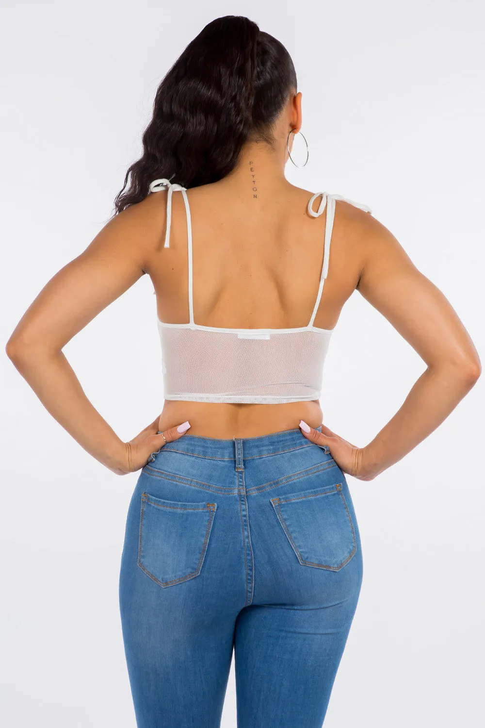 Cece Mesh Bustier Crop Top - White