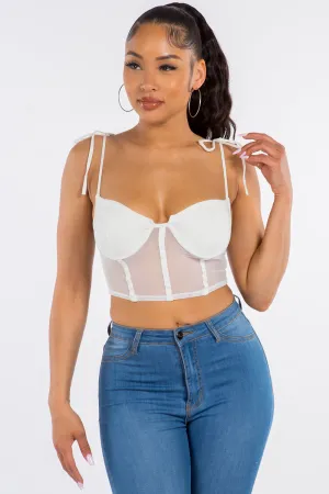 Cece Mesh Bustier Crop Top - White