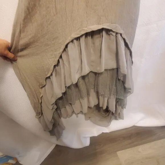 Cecico Dress Size S Romantic w/ Layers of Ruffles Sheer Hi- Low Tiered Layered